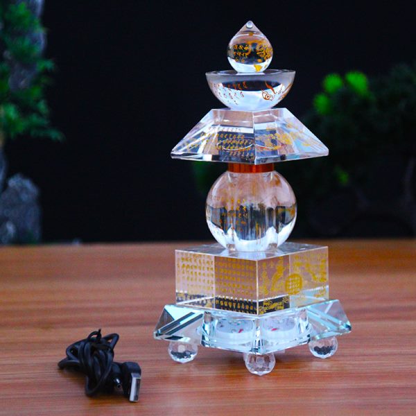 水晶舍利塔一切如来心秘密宝箧印陀罗尼塔装藏密封发光底座20厘米