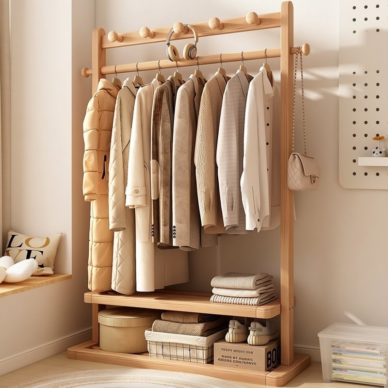 实木衣帽架家用落地衣架杆卧室房间挂衣架室内简易晾衣服架子立式,住宅家具,衣帽架,淘宝优惠券,粉丝福利购,淘宝优惠卷