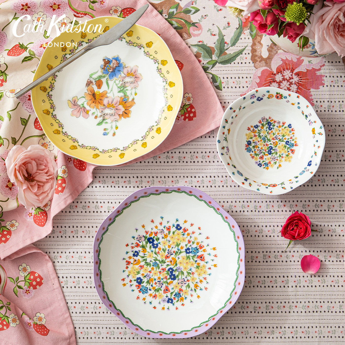 Cath Kidston骨瓷花边盘子田园风餐具少女甜品盘饭碗深盘生日礼物