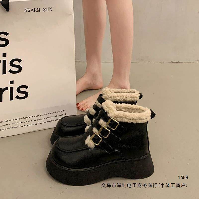 加绒马丁靴子女2026新款冬季保暖短靴厚底雪地靴森系学院毛毛棉鞋