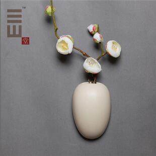 三山堂 家居摆设陶瓷花瓶 办公室创意中式壁挂半壁花瓶