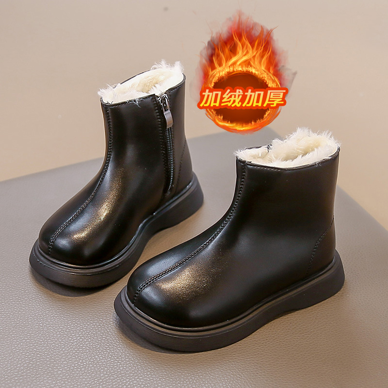 女童马丁靴皮鞋2025冬季新款儿童皮靴秋冬季女孩加绒防滑大棉靴子