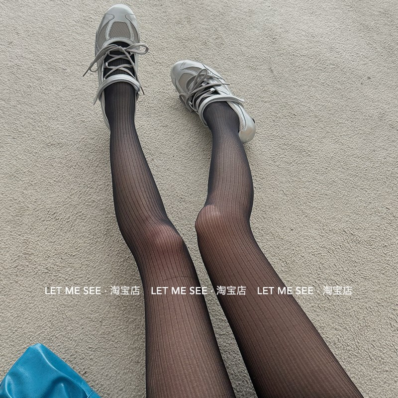 LE ME E 黑色丝袜纯欲竖条纹性感黑丝潮薄款打底袜高透连裤袜