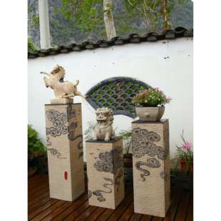 中式 饰工艺品落地摆件玄关禅意祥云展示柱茶室花盆底座 客厅家居装