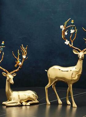 现代轻奢黄铜鹿摆件客厅家居饰品电视柜玄关装饰工艺品乔迁送礼品