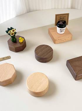 迷你小玩意胡桃木榉木微缩场景精品积木水晶玉石摆饰模型实木底座