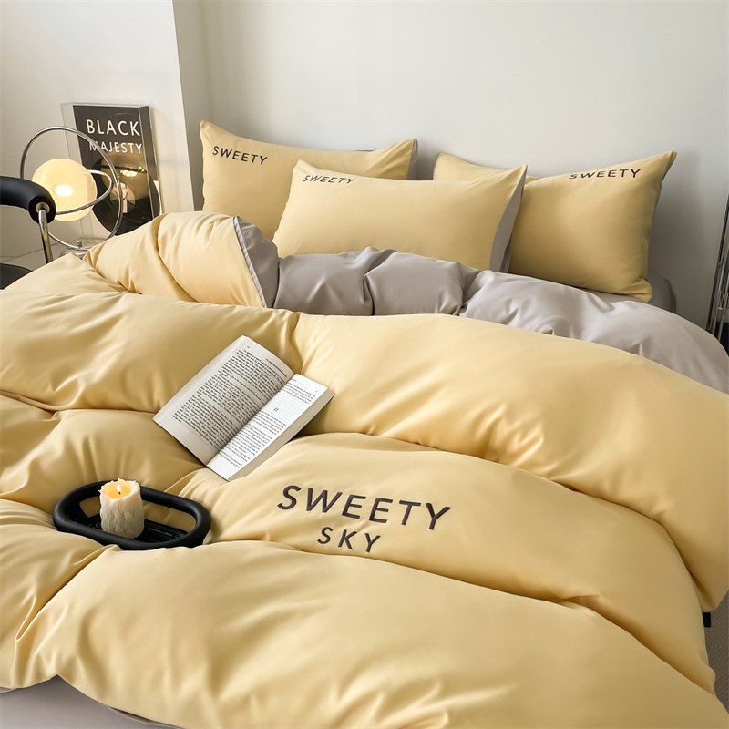 轻奢柔软水洗棉四件套高档刺绣被罩轻奢床笠被套宿舍床单三件套