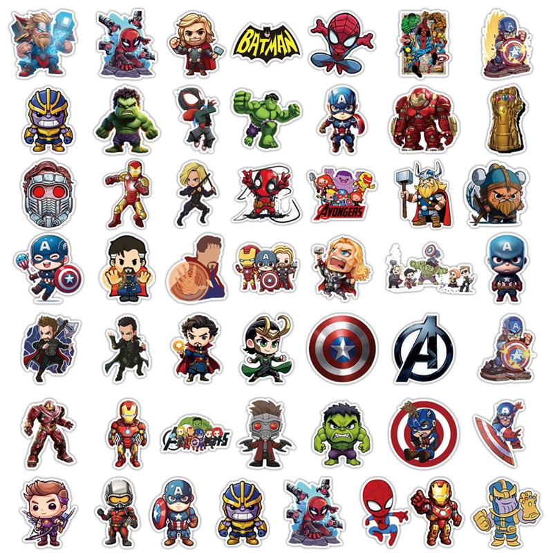 50张Q版漫威复仇者联盟蜘蛛侠绿巨人钢铁侠立体贴纸装饰笔记本头