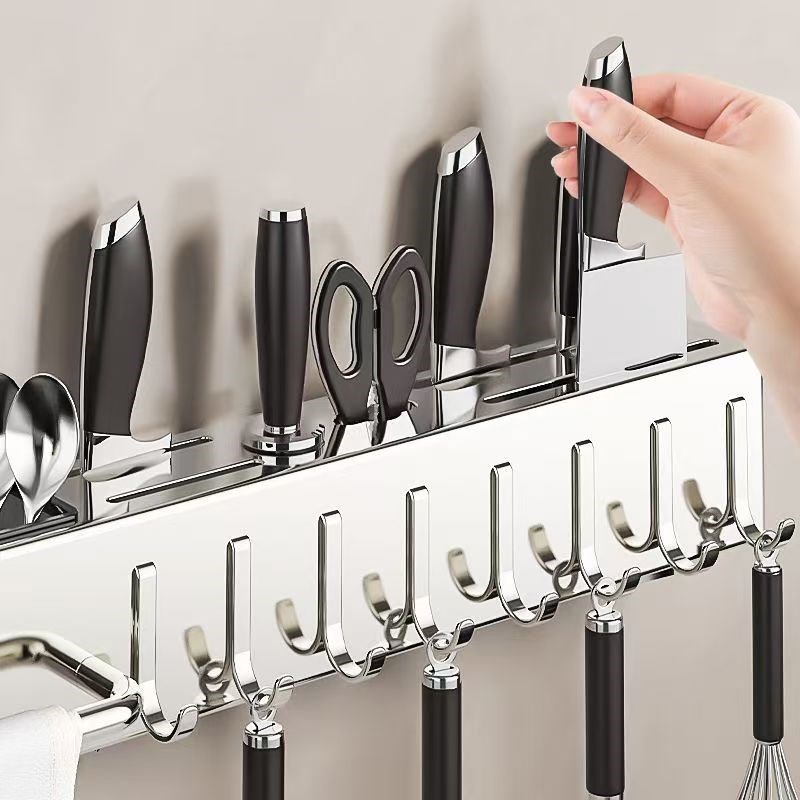 不锈钢厨房刀架置物架家用壁挂免打孔多功能筷子筒刀具一体收纳架