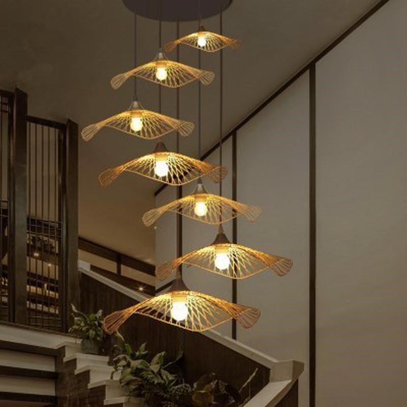 竹编吊灯日式创意艺术多头装饰y荷叶餐厅民宿饭店茶室大厅意境吊