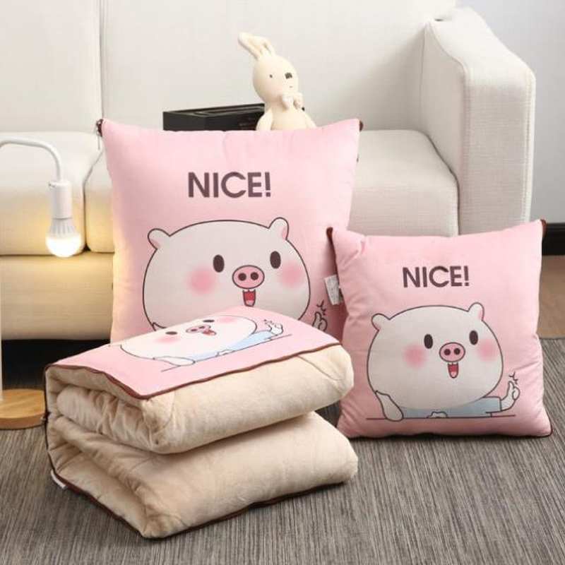 女朋友四季一对h被套动物u装饰情侣加厚冬季车载抱枕被子两用腰靠