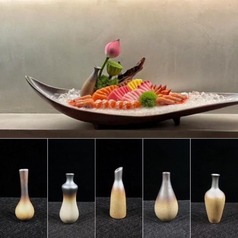 海鲜姿造干冰盅摆盘装饰瓶玉x净瓶干冰瓶小壶磨砂瓶酒店盘饰摆件