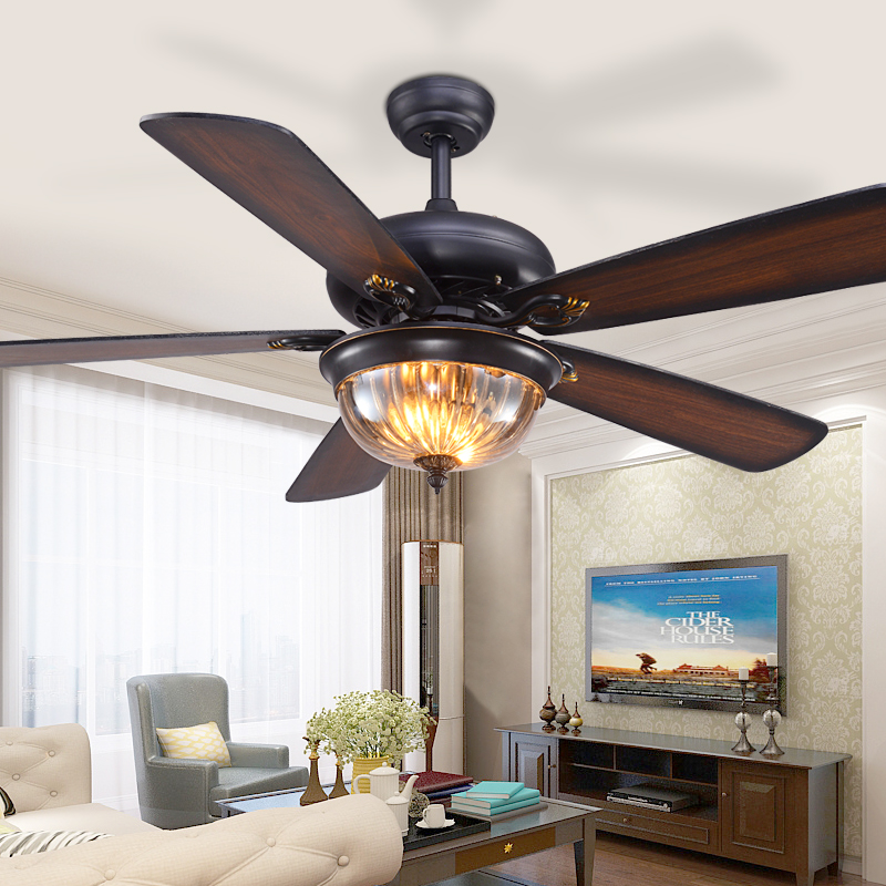 复古美式风扇灯客厅餐厅阳光房吊扇灯静音电风扇吊灯木叶带灯吊扇