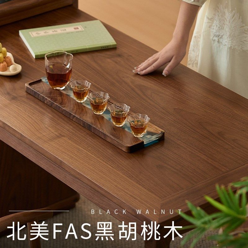 新中式实木阳台茶桌小户型2024新款休闲家用岛台小茶桌书桌一体