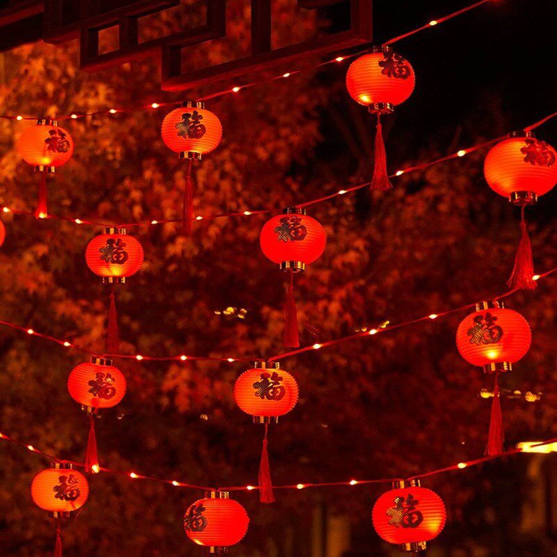 太阳能新年小红灯笼春节过年庭院挂饰小彩灯串户外防水喜庆装饰灯