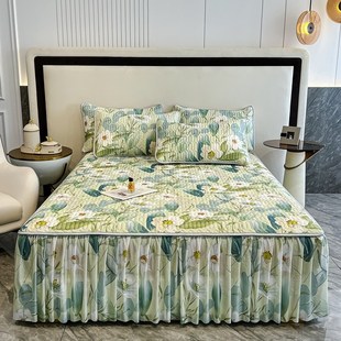 夏季 空调软席加厚凉感丝床罩席子套件可机洗 乳胶凉席三件套床裙款