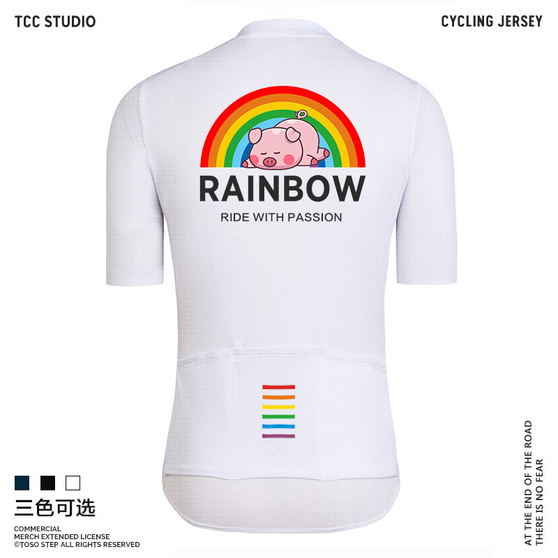 OSO P夏季深蓝黑色白色短袖骑行服卡通透气自行车衣男女