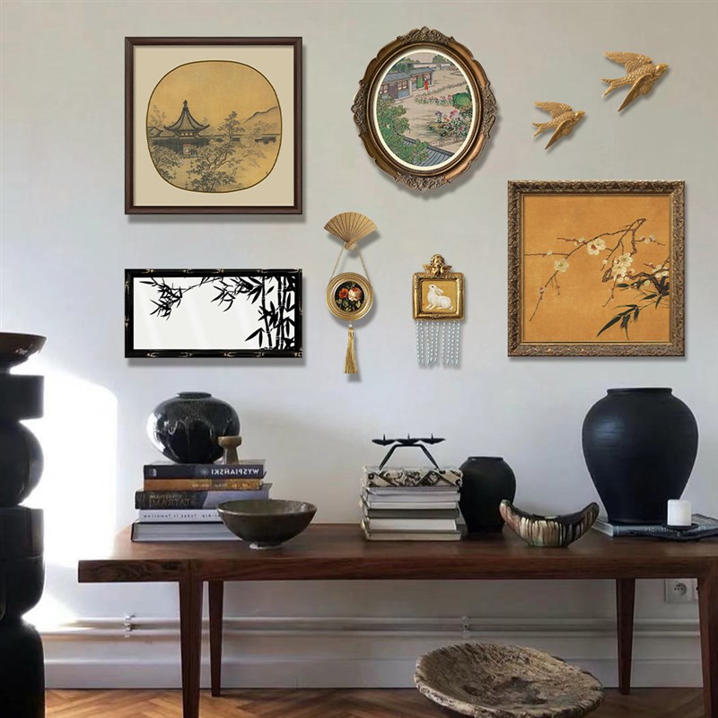 复古客厅装饰画中古风国画餐厅玄关卧室挂画客厅墨竹镜子书房壁画