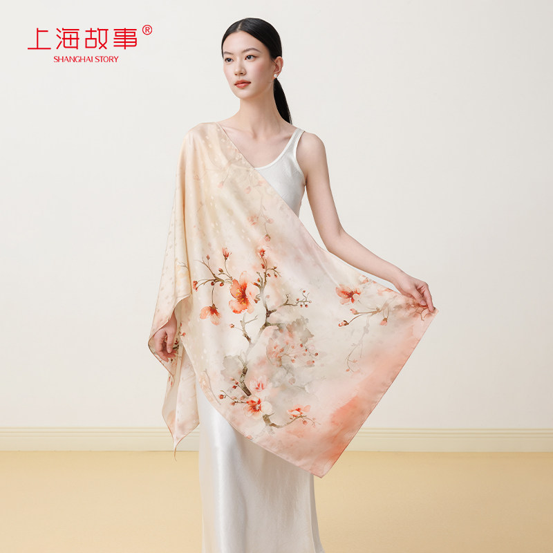 上海故事春夏印花披肩长巾女