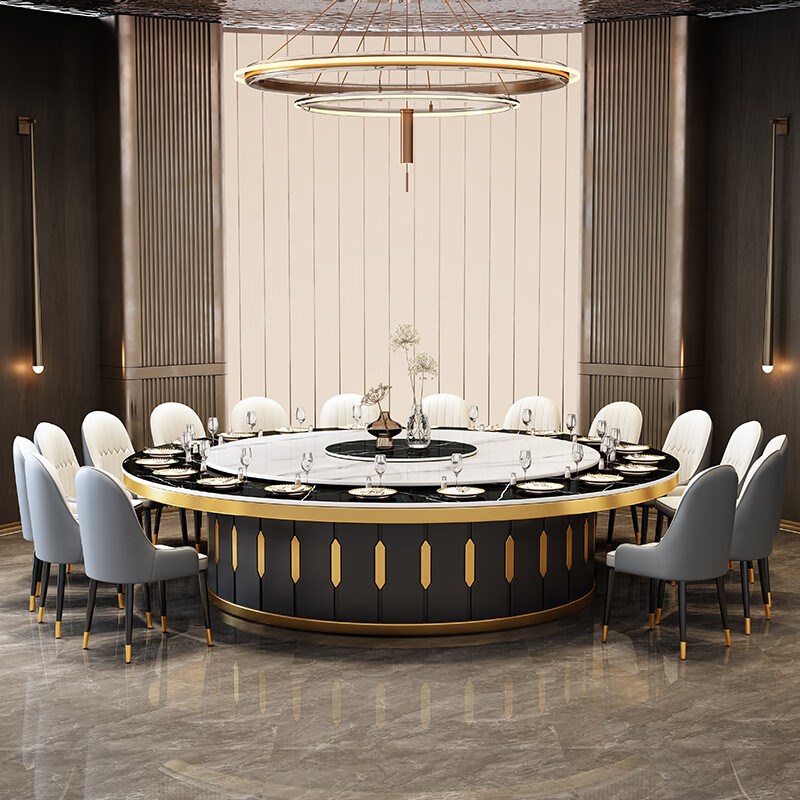 酒店餐桌大圆桌1k5人20人饭店餐厅包厢宴会商用岩板电动转盘火锅