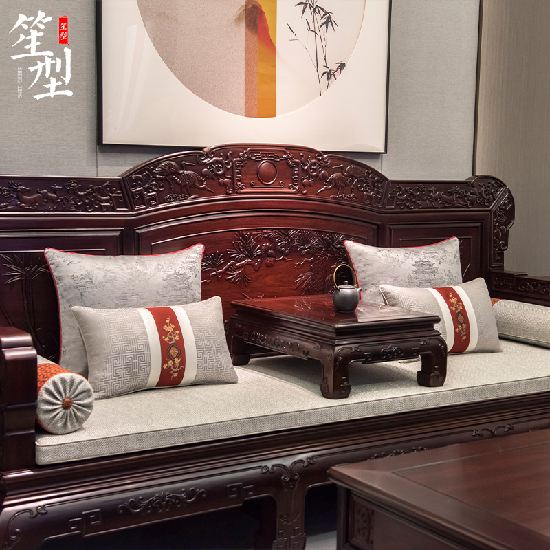 中式红木沙发坐垫套古典麻布罗汉床垫子加厚P飘窗垫四季通用定制