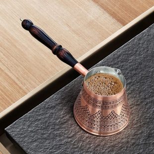藏品级神器土耳其进口咖啡煮壶纯铜手工金属复古银色长柄煮茶壶器