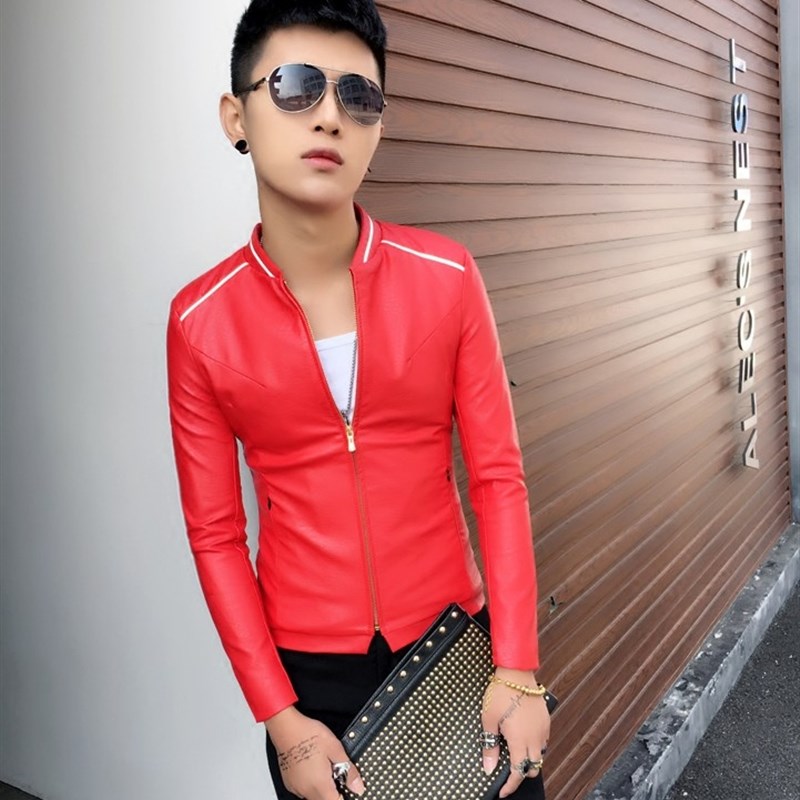 小码皮衣男秋天皮夹克薄款青年外套机车服立领夹克紧身韩版帅气潮