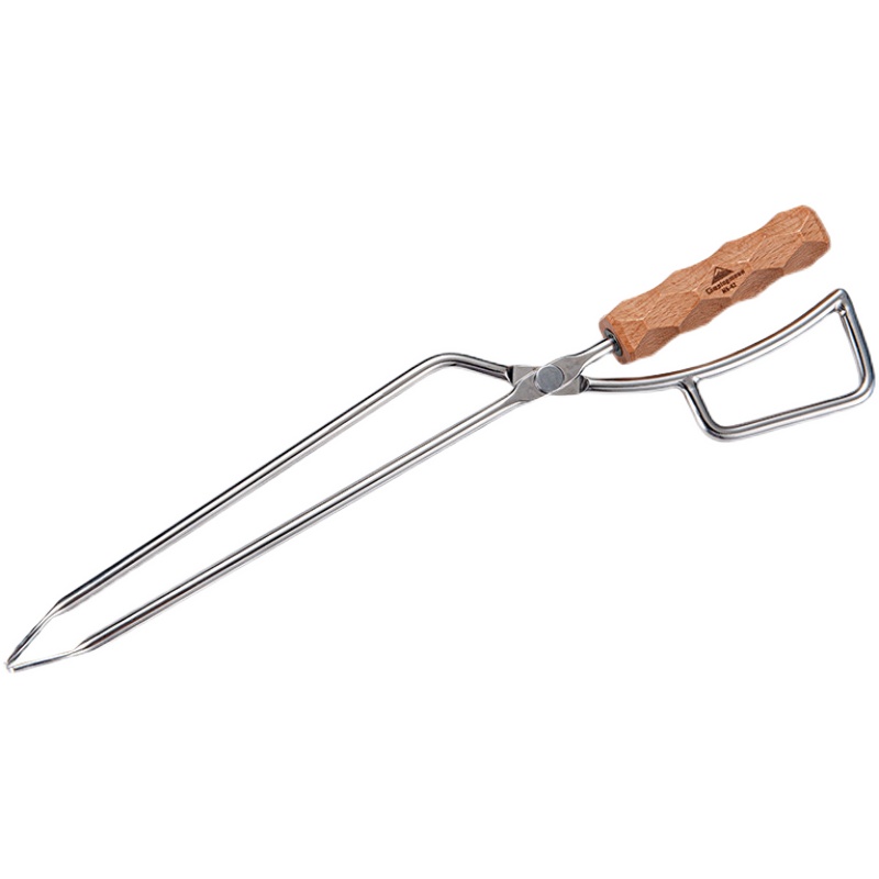 柯曼户外露营烧烤不锈钢焚火钳实木手柄木炭柴火夹子