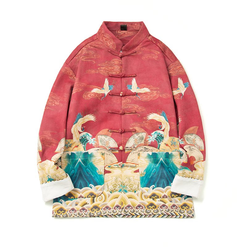 中式改良麂皮绒对襟唐装外套国潮宽松大码秋冬上衣夹克传统中山装