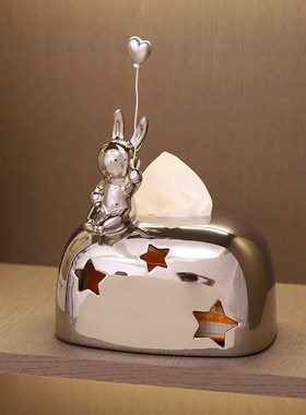 高级感茶几桌面抽纸盒家用装饰纸巾盒轻奢创意样板房摆件工艺品银