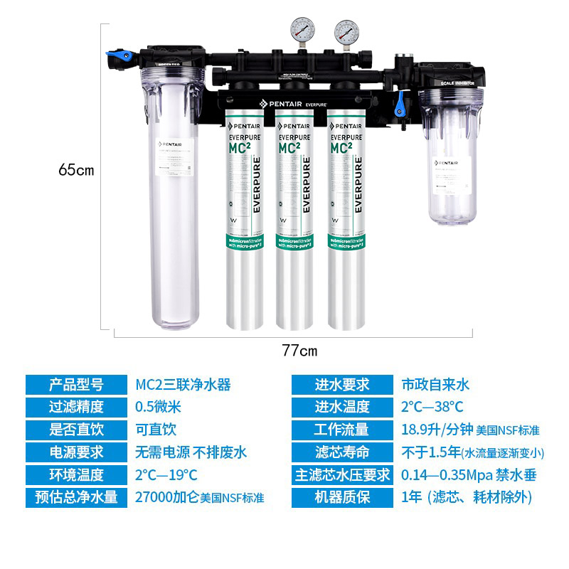 美国爱惠浦净水器MC2三联高端商用厨房净水机餐饮咖啡奶茶店去垢