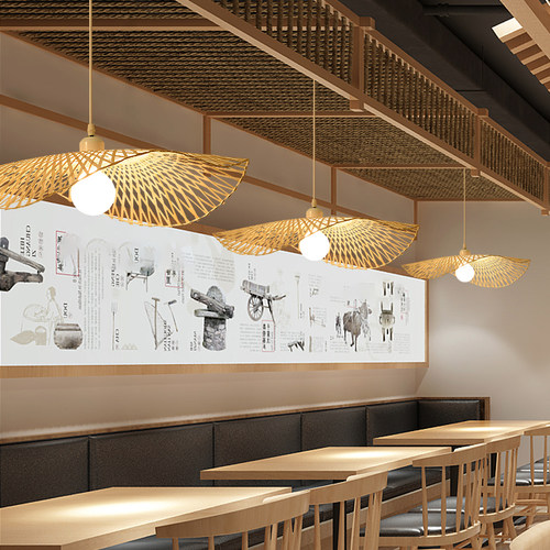 竹艺竹编吊灯中式餐厅火锅店禅意茶室民宿灯具藤编灯罩日式灯笼