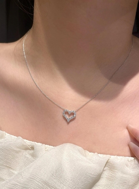 爱心项链心形吊坠18k金满钻桃心锁骨链小众设计感生日七夕礼物