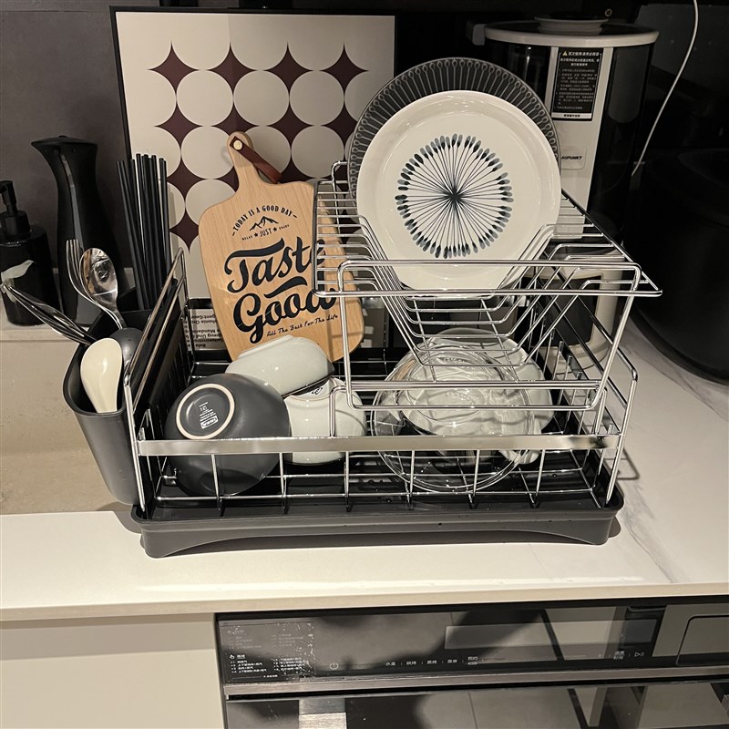 VIELE 轻奢包豪斯厨房不锈钢沥水篮中古银色碗架水杯双层置物架