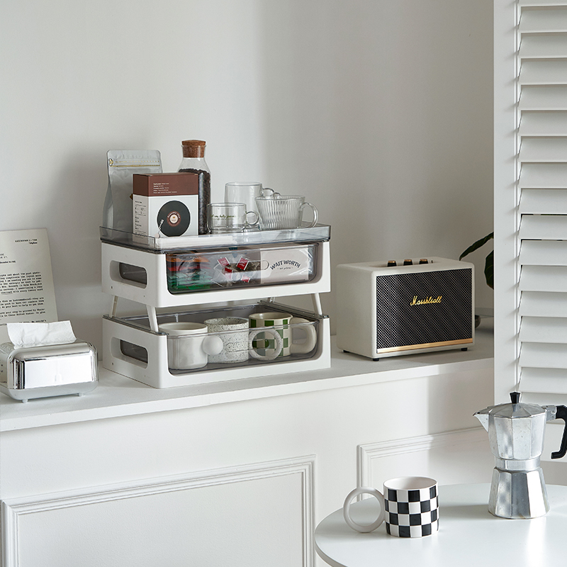 桌面杯子收纳置物架咖啡杯水杯玻璃杯收纳盒防尘抽屉式茶具整理架