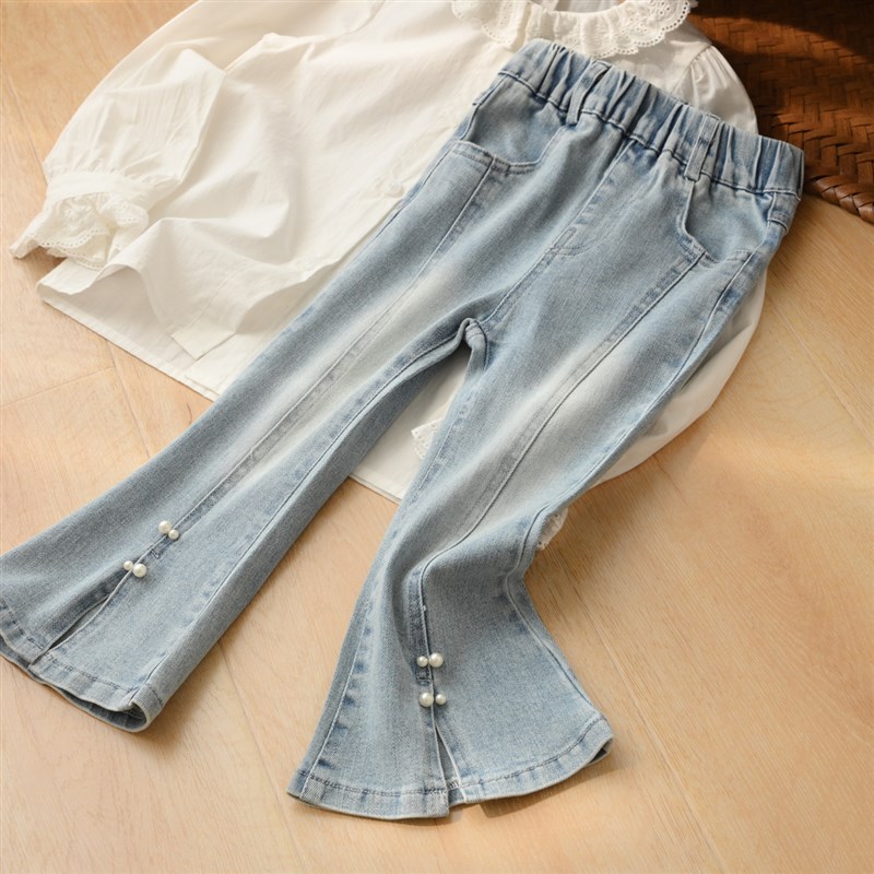 四面弹 儿童水洗软牛仔裤 微喇裤子女童开叉喇叭裤中童春秋款童装