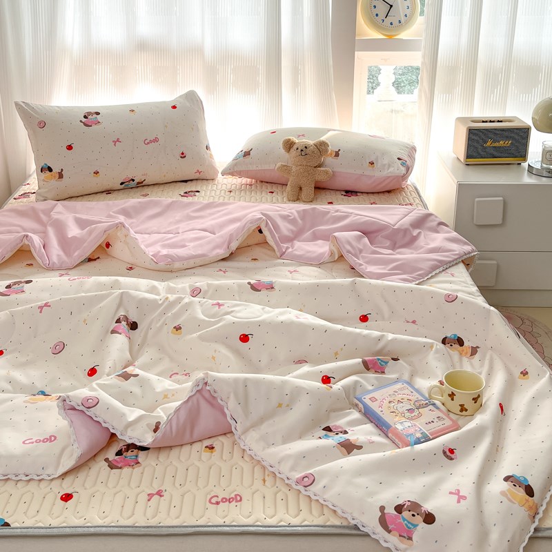 卡通冰丝乳胶凉席夏被四件套夏季儿童宿舍床单人空调软席子三件套