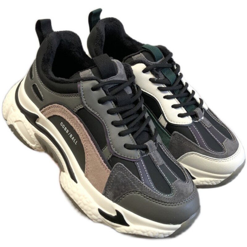 断码处理2020冬季新款真皮女鞋吸膜底加绒保暖运动鞋流行老爹鞋潮