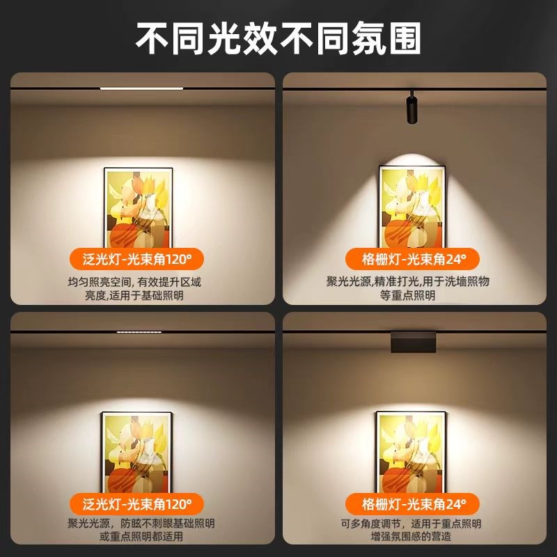磁吸轨道灯欧司朗芯3500K嵌入式无主灯集控智能预埋导轨轨道灯