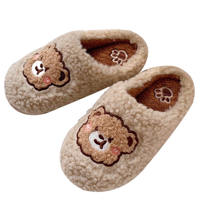 可爱卡通小熊棉拖鞋女冬季学生宿舍居家防滑保暖毛毛绒包头拖鞋男