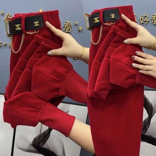 高腰柔软百搭束脚靴裤 灯芯绒马丁裤 宽松显瘦哈伦长裤 新款 女秋冬季