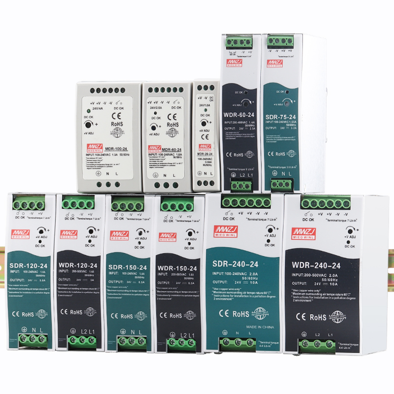 明伟WDR导轨式安装 SDR-240W-24V10A直流电源 MDR-60W-12V5A 120W