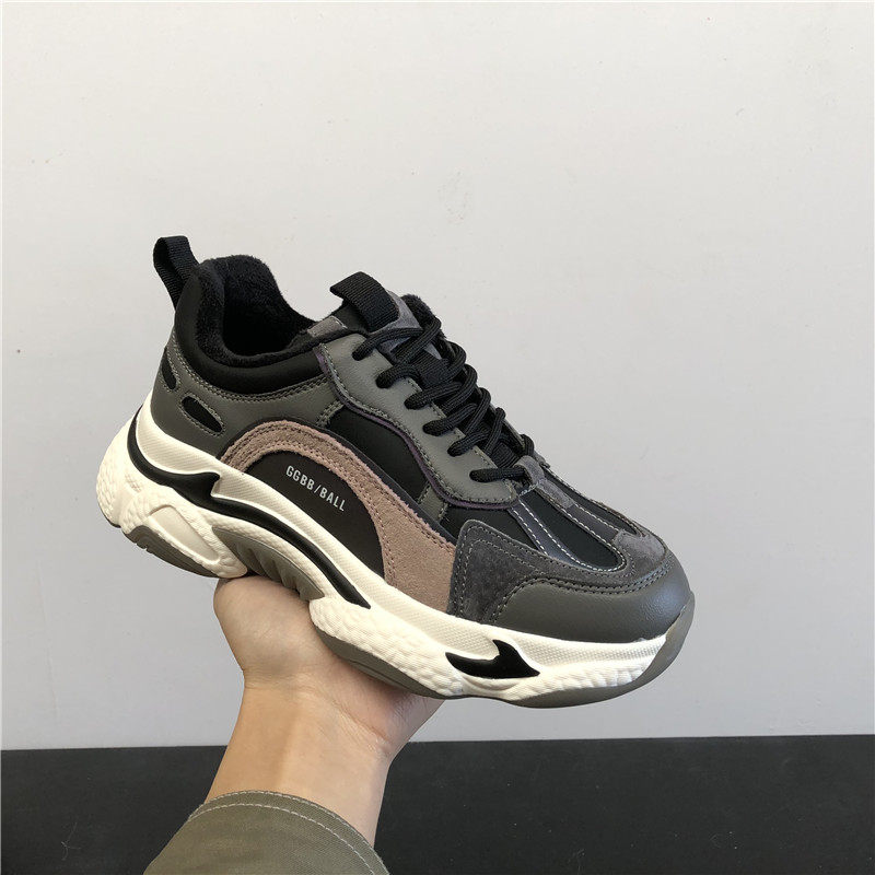 断码处理2020冬季新款真皮女鞋吸膜底加绒保暖运动鞋流行老爹鞋潮