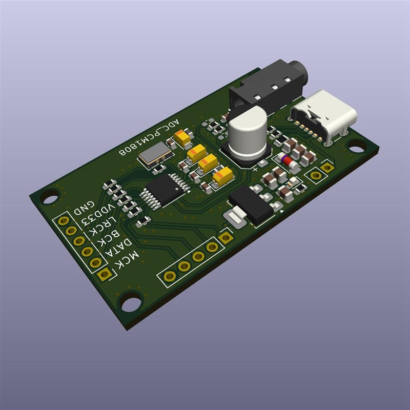 PCM1808 ADC AUX 3.5立体声单端模拟音频转I2S数字输出板编码模块
