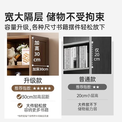 实木书柜带玻璃门客厅展示柜多层简易家用置物架学生儿童防尘书架