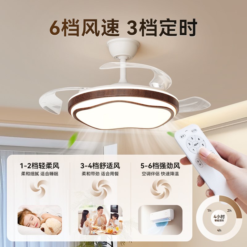 箭牌风扇灯新款中古风卧室吸顶灯护眼吊扇灯静音餐厅吊灯吧台氛围