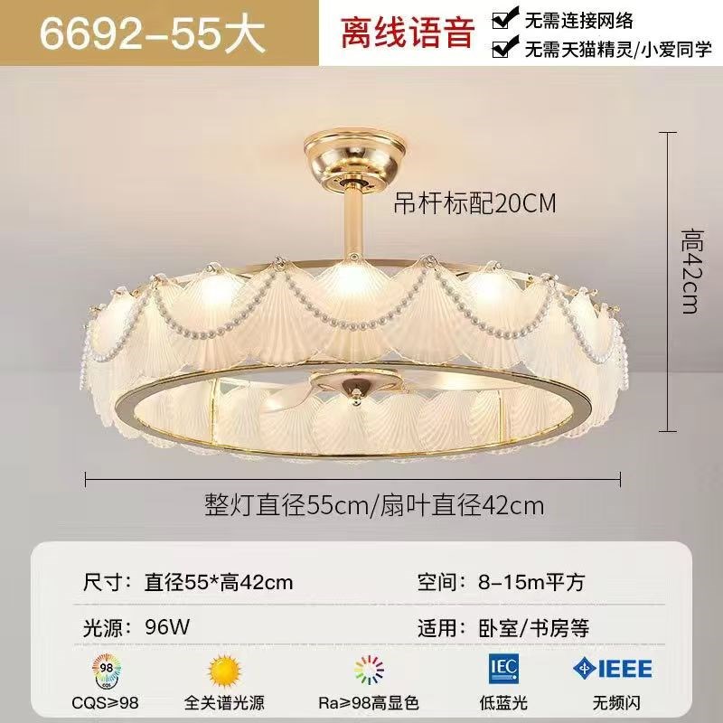 风扇吊灯现代轻奢羽毛客厅灯卧室高端隐形风扇灯静音大风力吊扇灯