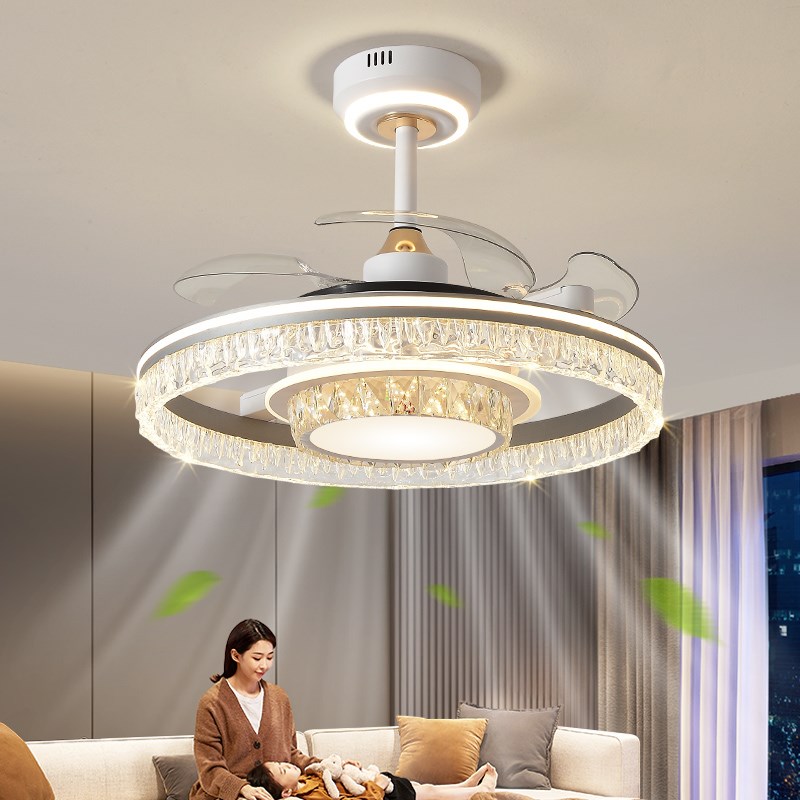 吊扇灯饭厅吊灯轻奢高级感现代简约大气水晶客厅主灯吊扇灯卧室灯