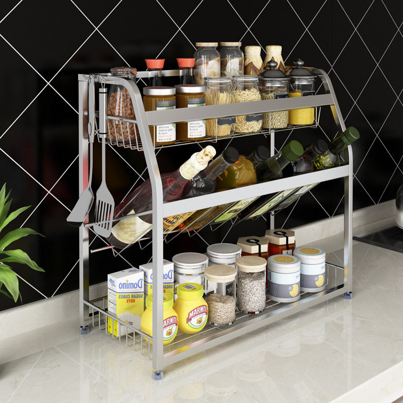 304不锈钢厨房调料架子置物架免打孔台式简易壁挂油盐酱醋收纳架