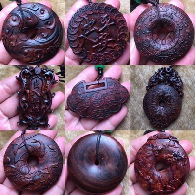 海南黄花梨紫油梨木雕出入平安无事平安扣项链吊坠汽车挂件手把件